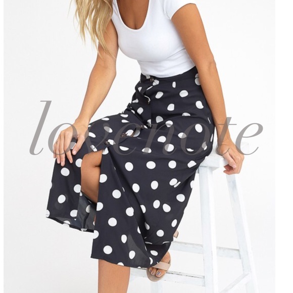 Last•Lined Polka Dot Midi Button Front High Waist - Picture 3 of 5
